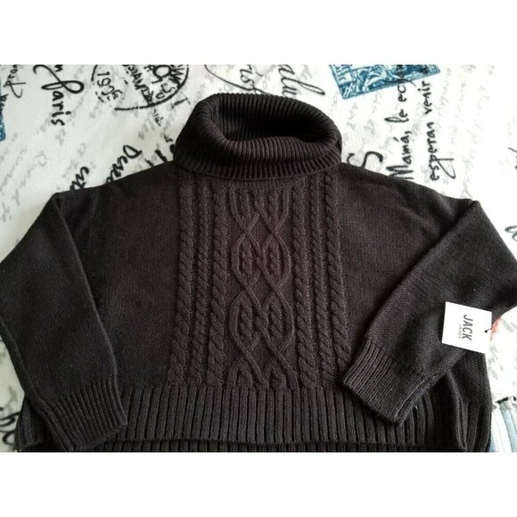BB Dakota Black Cowl Neck Raglan Sleeve Crop Cable Knit Sweater Women's Size XS - Picture 4 of 10